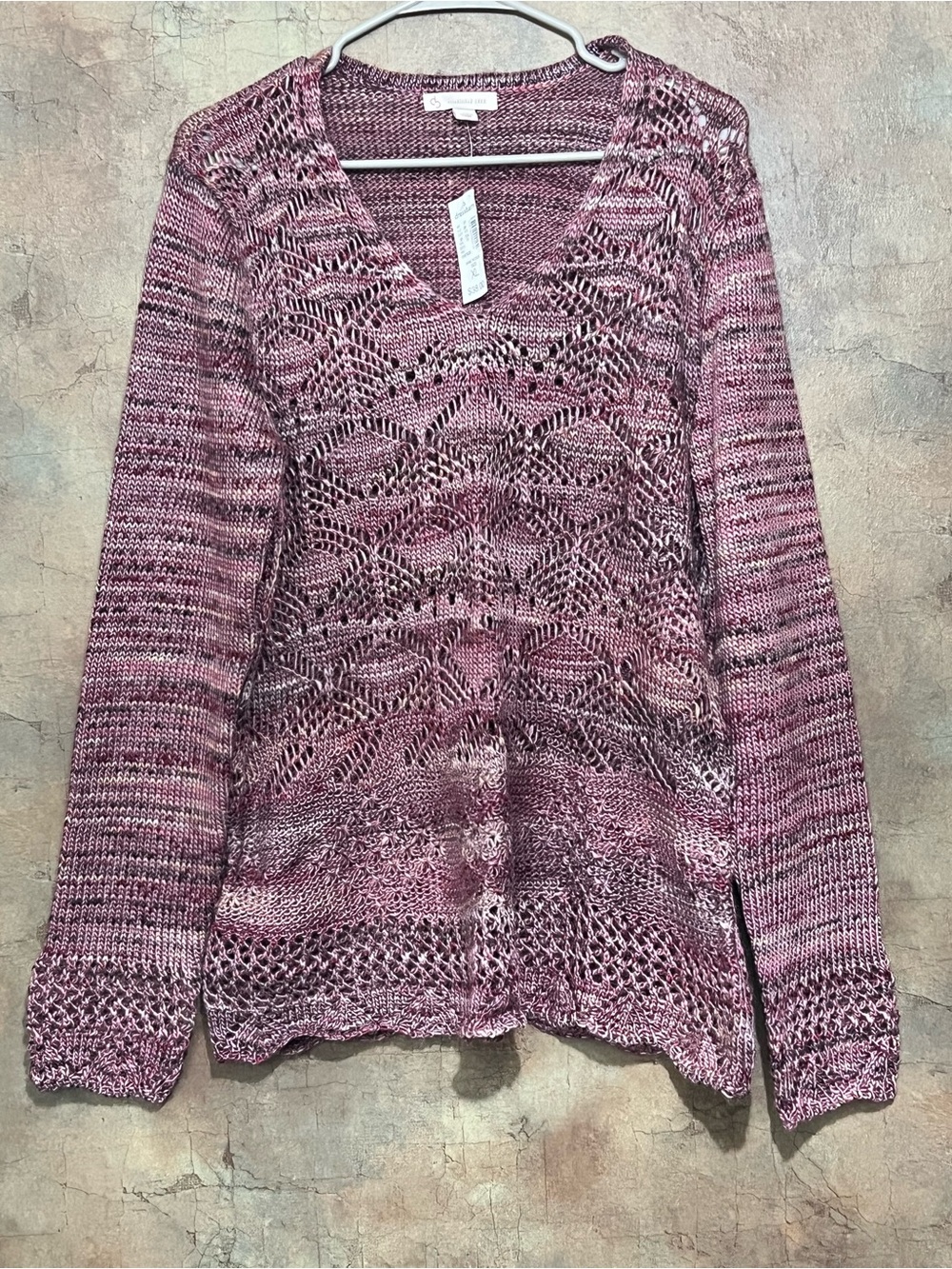 Dress Barn Multi-Tone Rose Openwork V-Neck Sweater